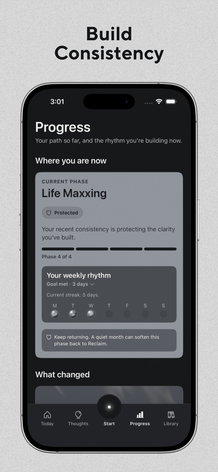 Progress screen showing a gentle weekly rhythm